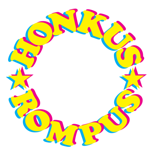 Honkus Rompus band logo, which feature the text Honkus Rompus in a circle.